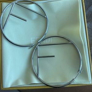F is for Fendi hoop silver  Earrings! Fendi/Bronze +Zirconi +Crystal